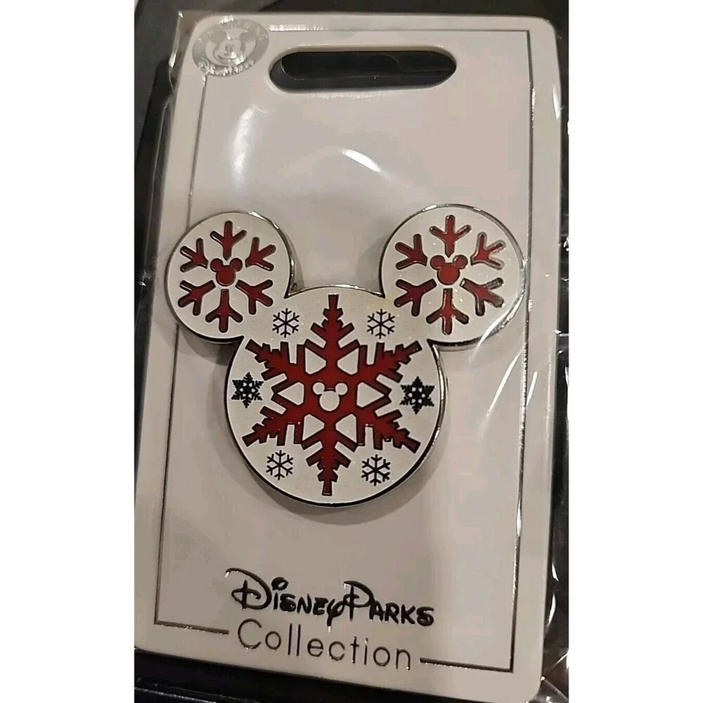 Disney Pin Mickey Mouse Head Icon Snowflakes White Glitter Holiday 118465‎